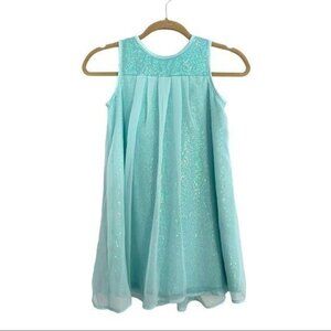 Chasing Fireflies Aqua Blue Sequin Holographic Swing Dress Girls 10